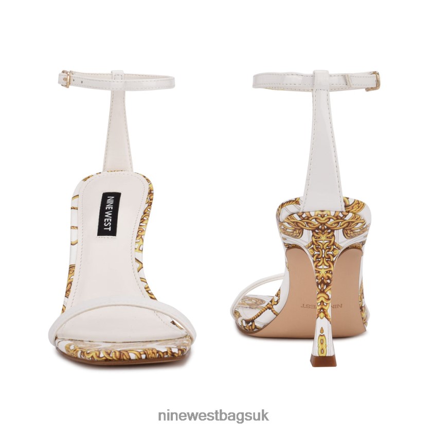 Nine West Yess Ankle Strap Sandals RFX40B2911 - Nine West Sandals UK White Chain Print
