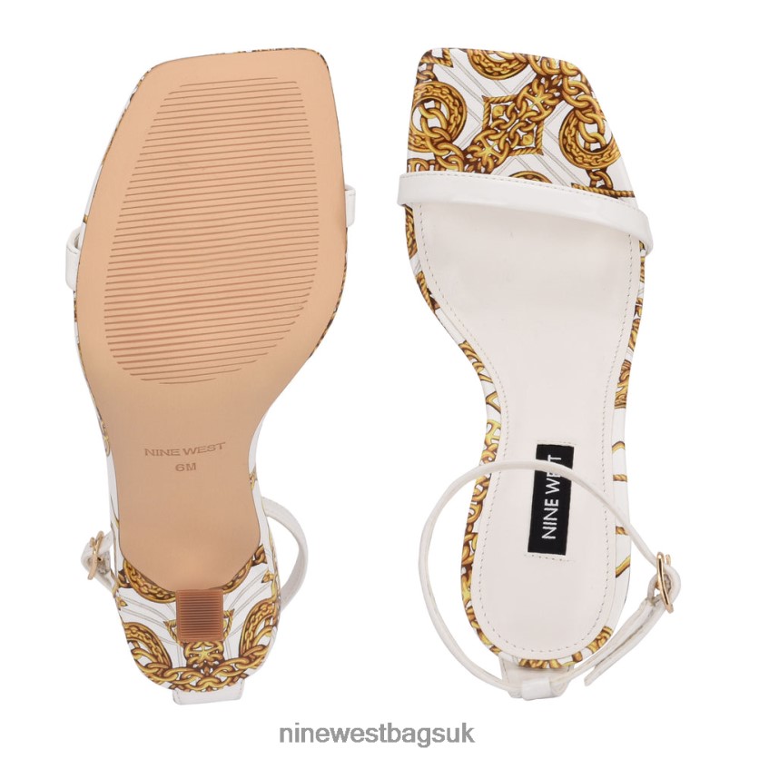 Nine West Yess Ankle Strap Sandals RFX40B2911 - Nine West Sandals UK White Chain Print