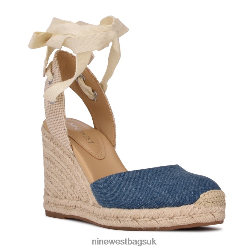 Nine West Friend Ankle Wrap Espadrille Wedge Sandals RFX40B792 - Nine West Bags UK Blue Denim Fabric