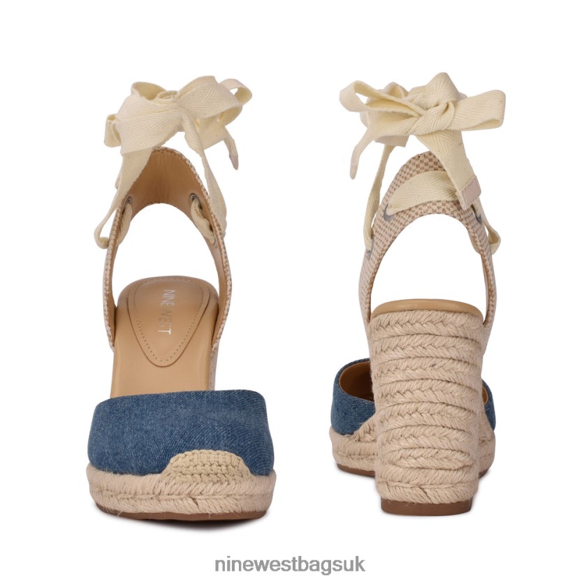 Nine West Friend Ankle Wrap Espadrille Wedge Sandals RFX40B792 - Nine West Bags UK Blue Denim Fabric
