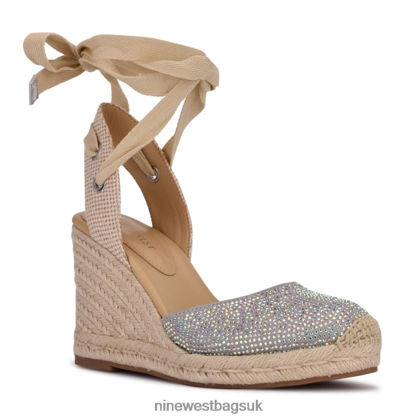 Nine West Friend Ankle Wrap Espadrille Wedge Sandals RFX40B796 - Nine West Bags UK Grey Shimmer Suede