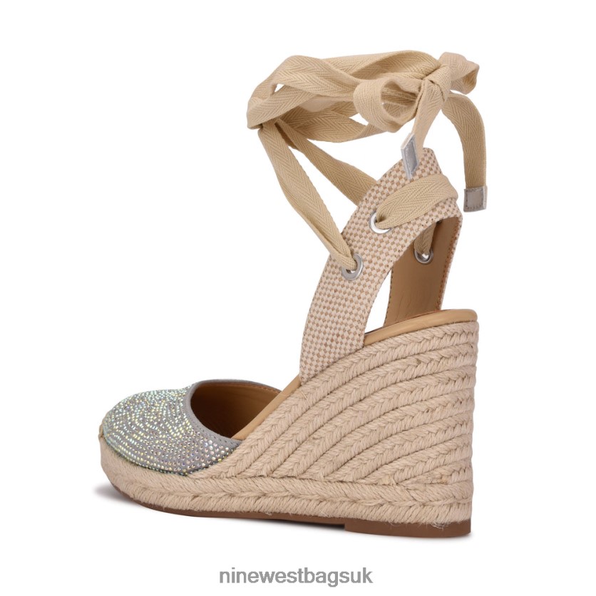 Nine West Friend Ankle Wrap Espadrille Wedge Sandals RFX40B796 - Nine West Bags UK Grey Shimmer Suede