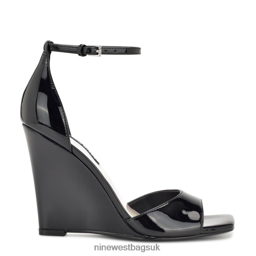 Nine West Hallena Wedge Sandals RFX40B750 - Nine West Sandals UK Black Patent