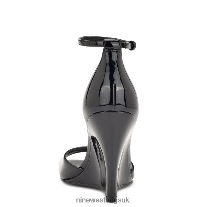 Nine West Hallena Wedge Sandals RFX40B750 - Nine West Sandals UK Black Patent