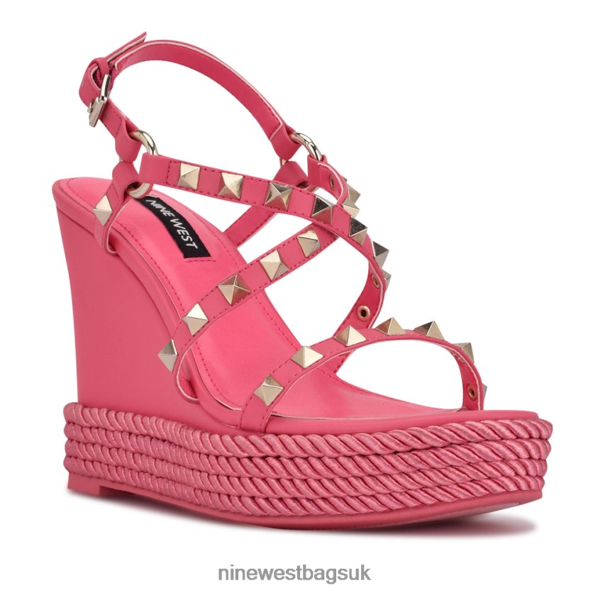 Nine West Harte Studded Espadrille Wedge Sandals RFX40B784 - Nine West Bags UK Wow Pink