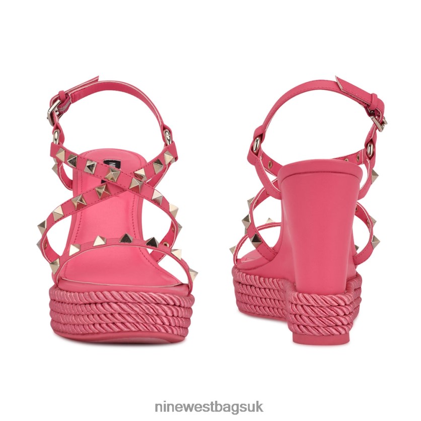Nine West Harte Studded Espadrille Wedge Sandals RFX40B784 - Nine West Bags UK Wow Pink