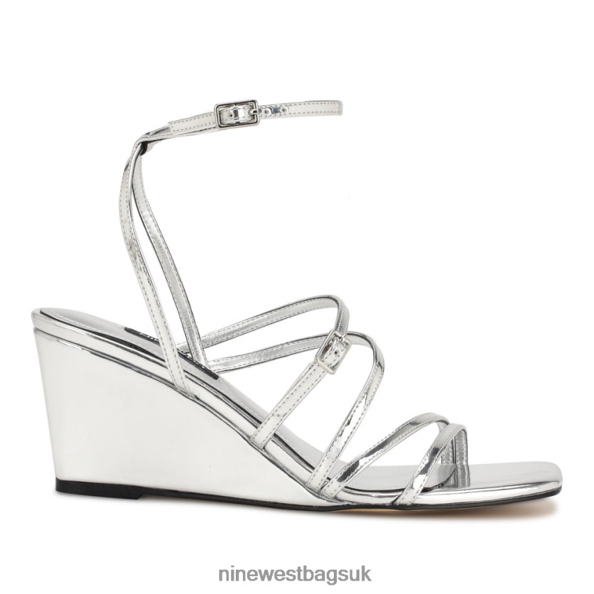 Nine West Keamer Ankle Strap Wedge Sandals RFX40B1128 - Nine West Bags UK Silver Mirror Metallic