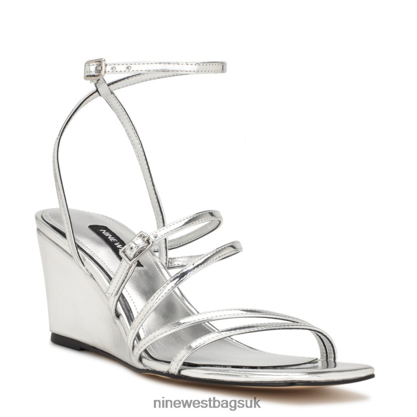 Nine West Keamer Ankle Strap Wedge Sandals RFX40B1128 - Nine West Bags UK Silver Mirror Metallic