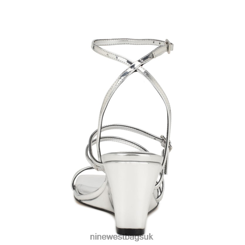 Nine West Keamer Ankle Strap Wedge Sandals RFX40B1128 - Nine West Bags UK Silver Mirror Metallic