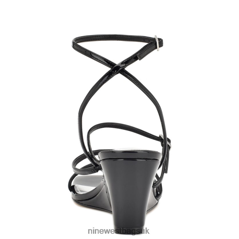 Nine West Keamer Ankle Strap Wedge Sandals RFX40B1130 - Nine West Sandals UK Black Patent