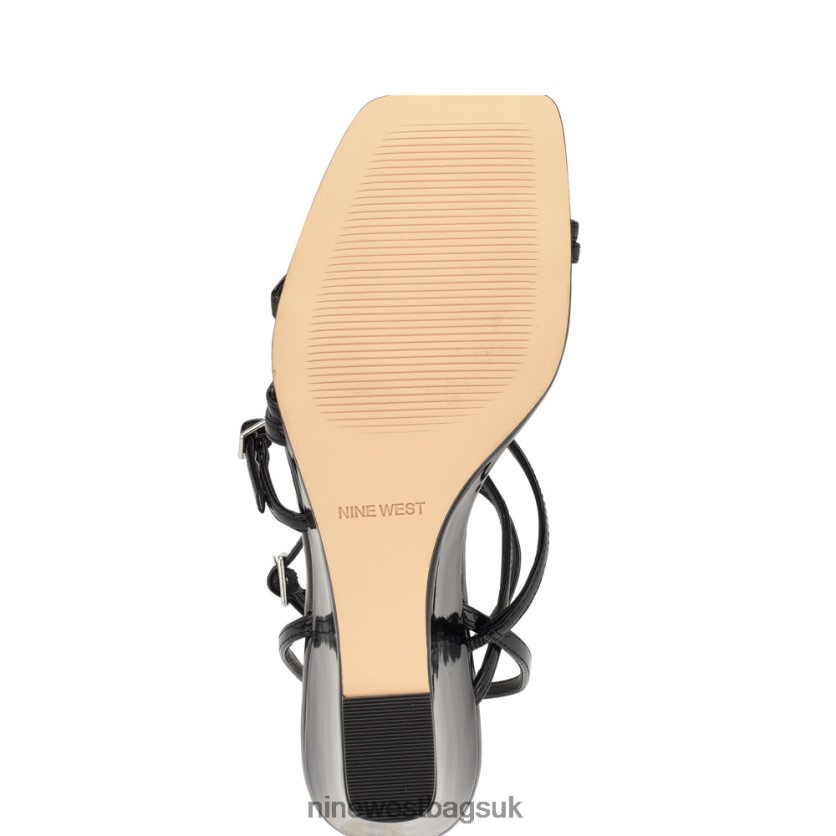 Nine West Keamer Ankle Strap Wedge Sandals RFX40B1130 - Nine West Sandals UK Black Patent