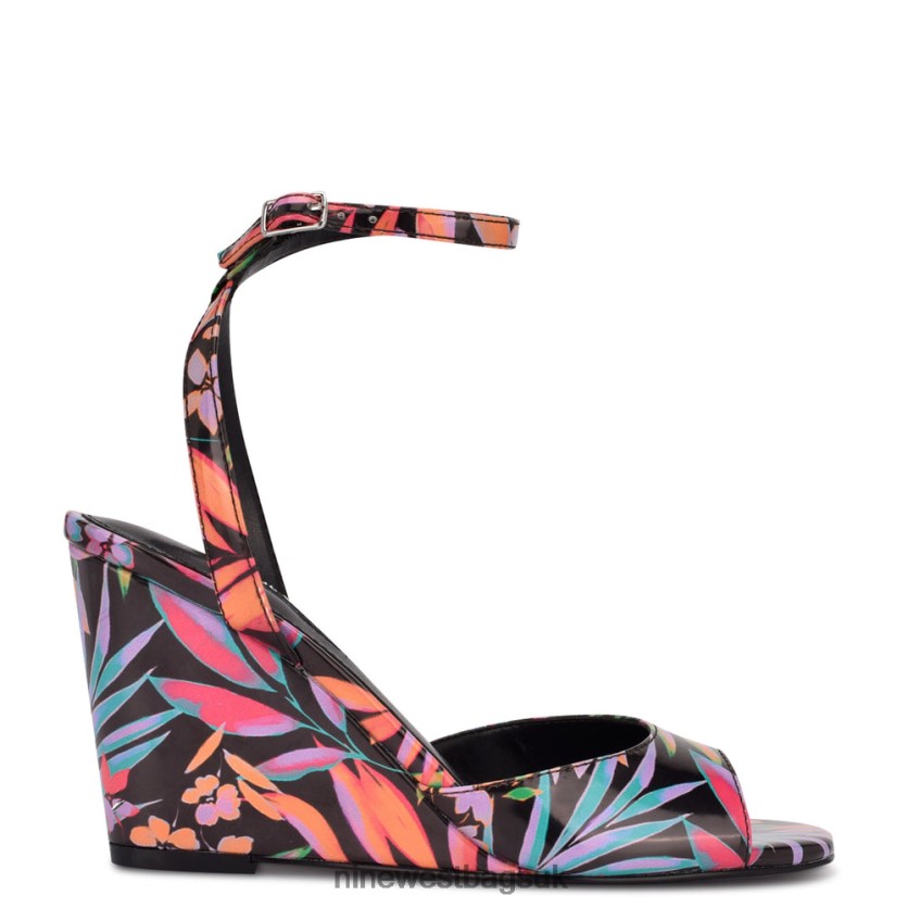 Nine West Nevr Ankle Strap Wedge Sandals RFX40B788 - Nine West Bags UK Black Tropical Print