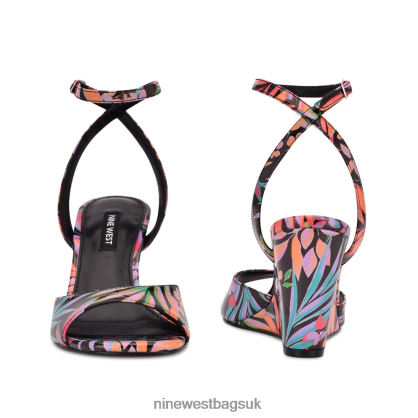 Nine West Nevr Ankle Strap Wedge Sandals RFX40B788 - Nine West Bags UK Black Tropical Print