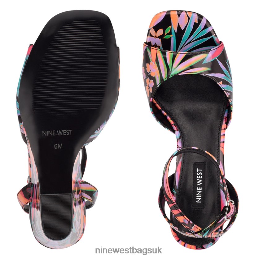 Nine West Nevr Ankle Strap Wedge Sandals RFX40B788 - Nine West Bags UK Black Tropical Print