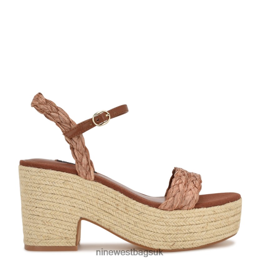 Nine West Rivva Heeled Espadrille Sandals RFX40B755 - Nine West UK Sale Brown Raffia