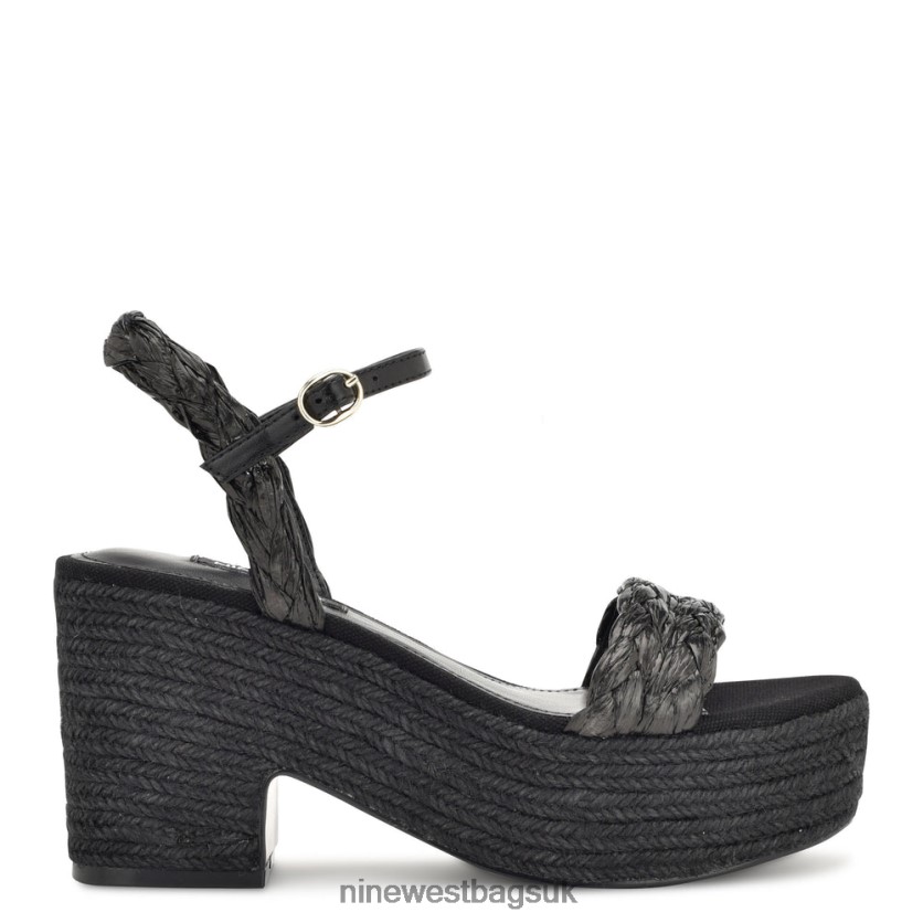 Nine West Rivva Heeled Espadrille Sandals RFX40B757 - Nine West UK Black Raffia