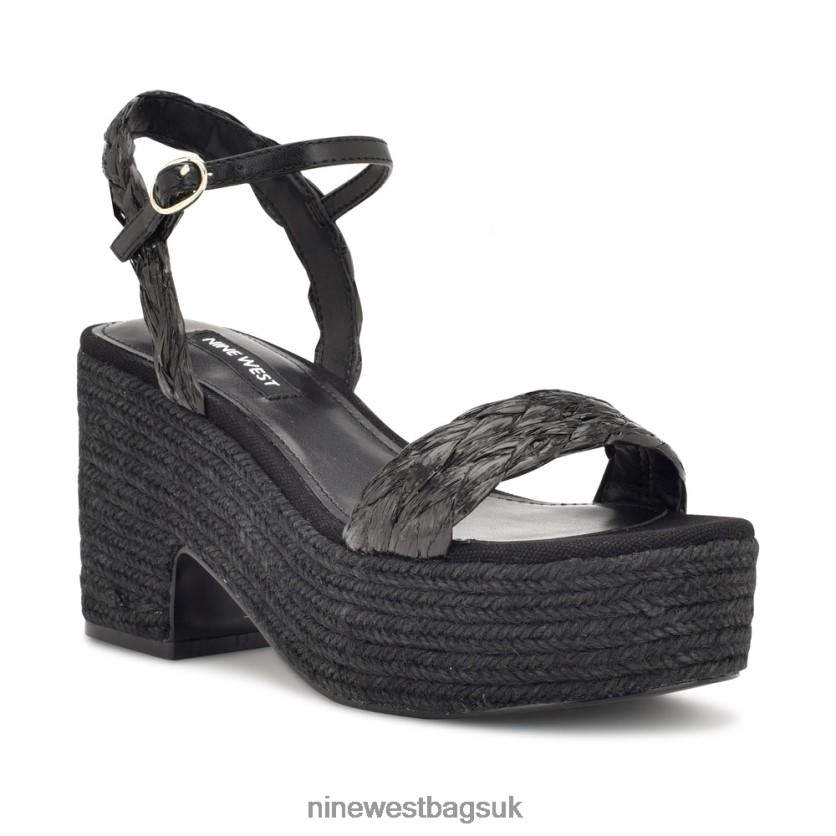 Nine West Rivva Heeled Espadrille Sandals RFX40B757 - Nine West UK Black Raffia