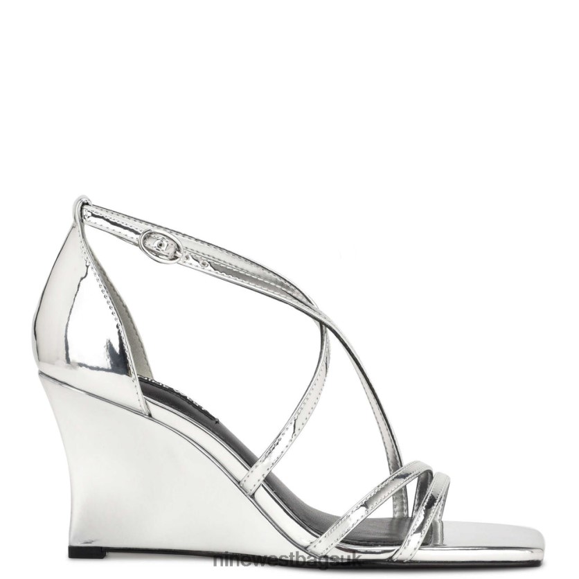 Nine West Rolga Wedge Sandals RFX40B770 - Nine West Sandals UK Silver Mirror Metallic