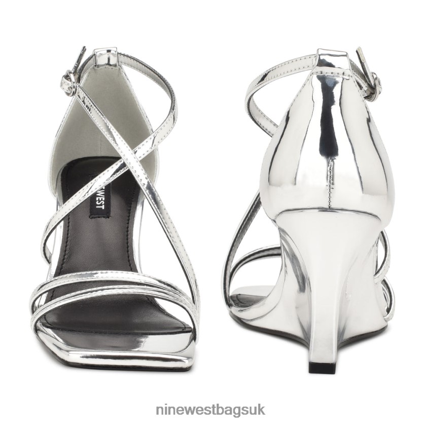 Nine West Rolga Wedge Sandals RFX40B770 - Nine West Sandals UK Silver Mirror Metallic