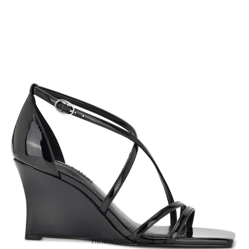 Nine West Rolga Wedge Sandals RFX40B771 - Nine West UK Sale Black Patent