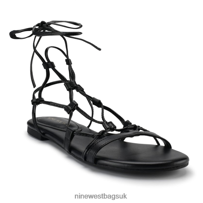Nine West Button Ankle Wrap Flat Sandals RFX40B66 - Nine West Sandals UK Black