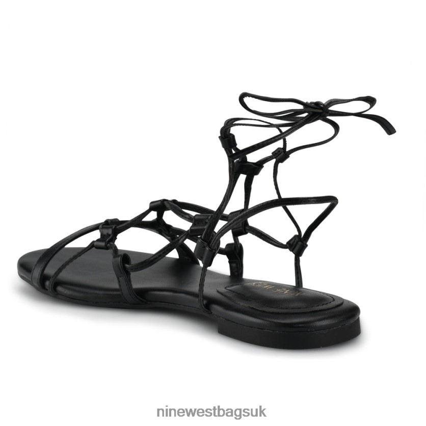 Nine West Button Ankle Wrap Flat Sandals RFX40B66 - Nine West Sandals UK Black