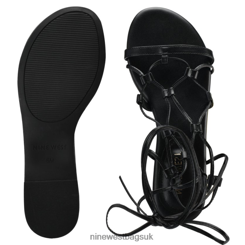 Nine West Button Ankle Wrap Flat Sandals RFX40B66 - Nine West Sandals UK Black