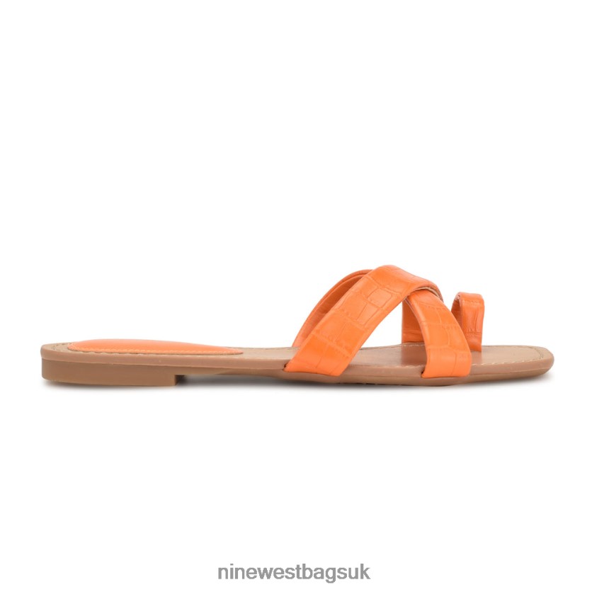 Nine West Dotty Flat Slide Sandals RFX40B1074 - Nine West Sandals UK Orange Embossed Croco