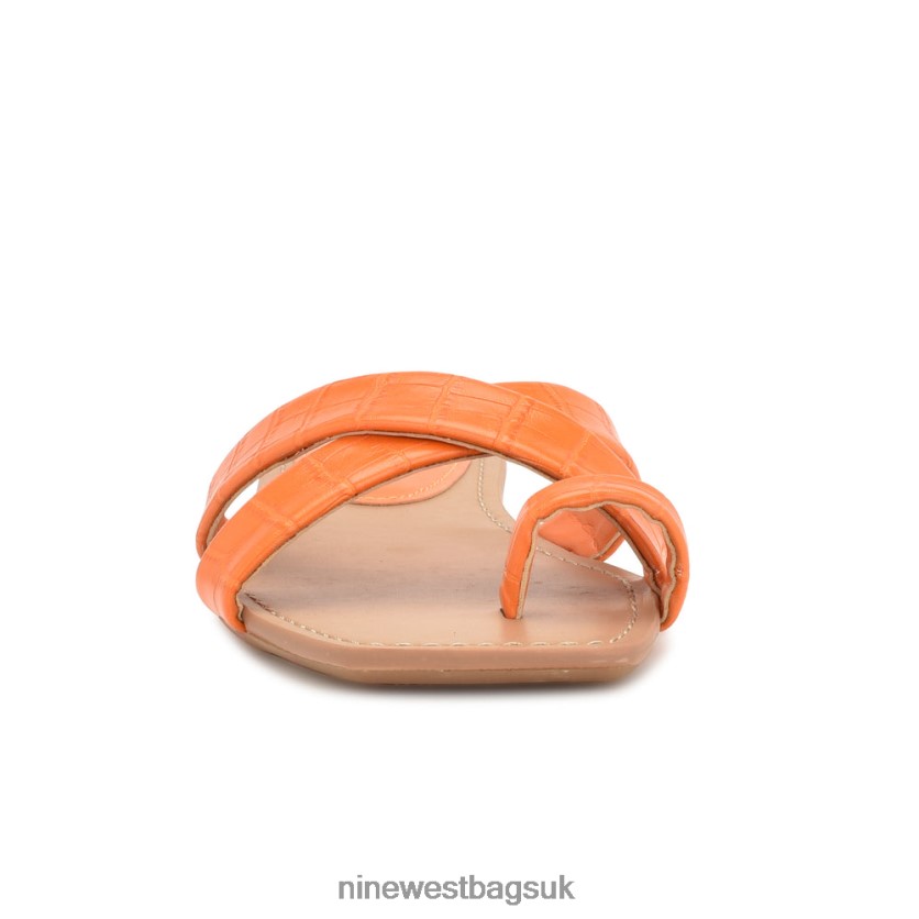 Nine West Dotty Flat Slide Sandals RFX40B1074 - Nine West Sandals UK Orange Embossed Croco