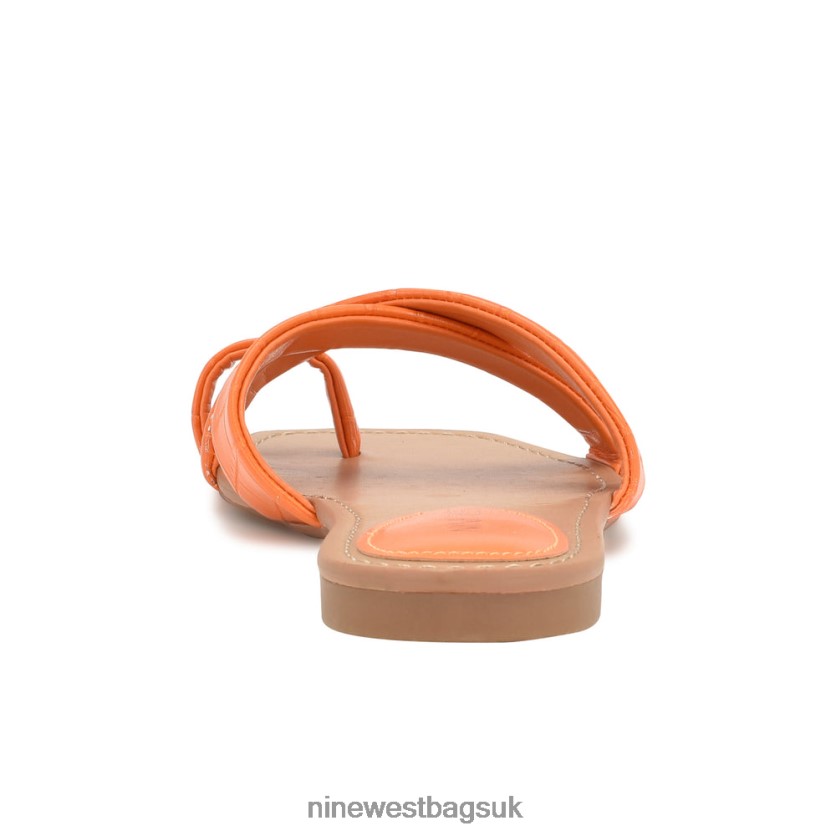 Nine West Dotty Flat Slide Sandals RFX40B1074 - Nine West Sandals UK Orange Embossed Croco