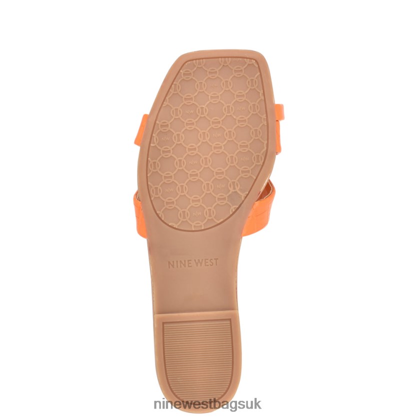 Nine West Dotty Flat Slide Sandals RFX40B1074 - Nine West Sandals UK Orange Embossed Croco