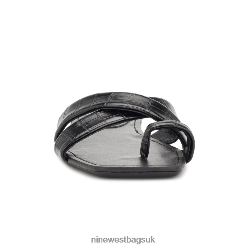 Nine West Dotty Flat Slide Sandals RFX40B1075 - Nine West UK Sale Black Embossed Croco