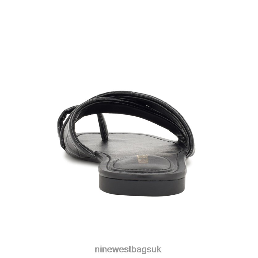 Nine West Dotty Flat Slide Sandals RFX40B1075 - Nine West UK Sale Black Embossed Croco