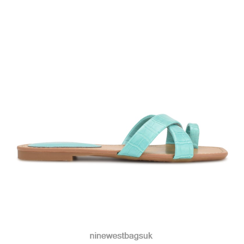Nine West Dotty Flat Slide Sandals RFX40B1076 - Nine West Bags UK Aqua Blue Embossed Croco