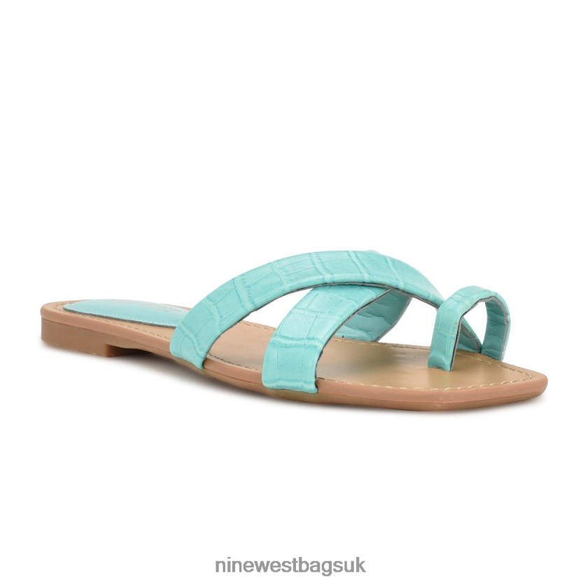 Nine West Dotty Flat Slide Sandals RFX40B1076 - Nine West Bags UK Aqua Blue Embossed Croco
