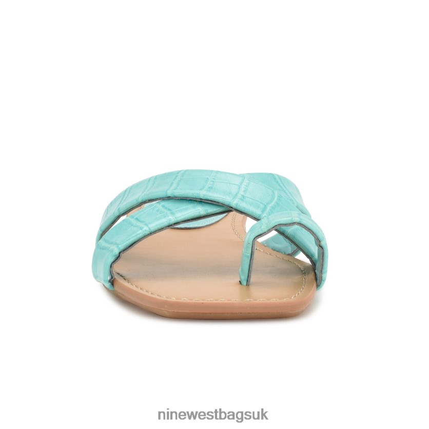 Nine West Dotty Flat Slide Sandals RFX40B1076 - Nine West Bags UK Aqua Blue Embossed Croco
