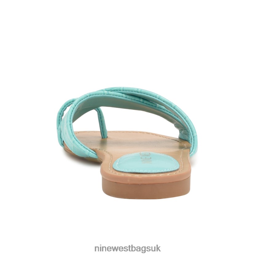 Nine West Dotty Flat Slide Sandals RFX40B1076 - Nine West Bags UK Aqua Blue Embossed Croco