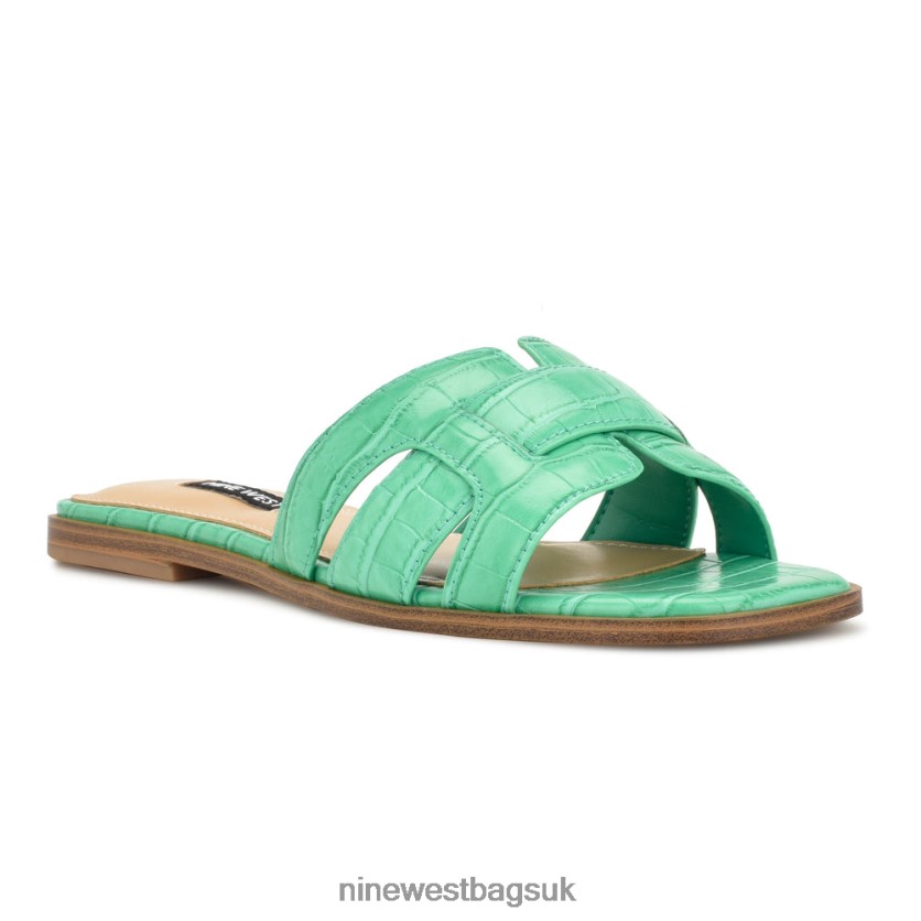 Nine West Germani Flat Slide Sandals RFX40B31 - Nine West UK Sale Green Croco