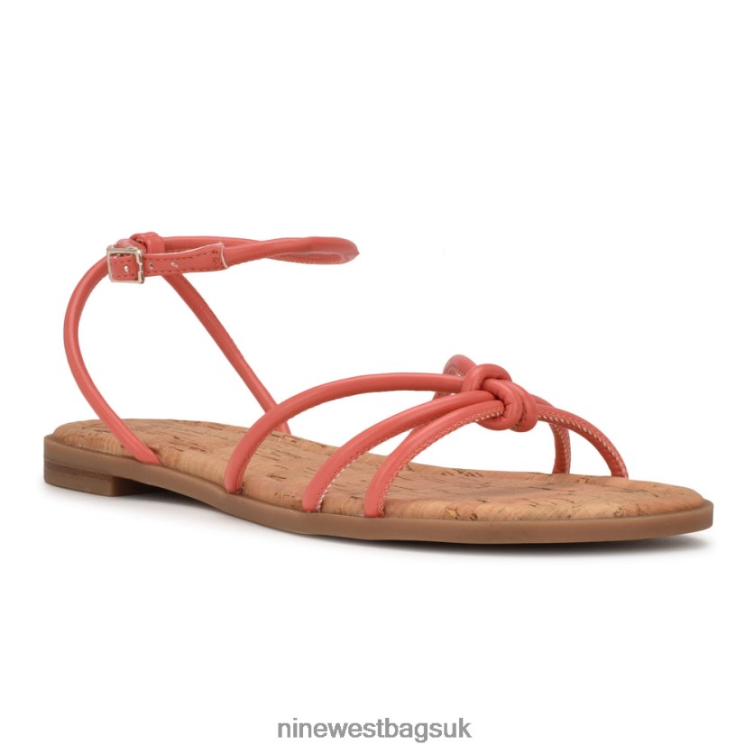 Nine West Hanklee Ankle Strap Flat Sandals RFX40B1071 - Nine West UK Sale Coral