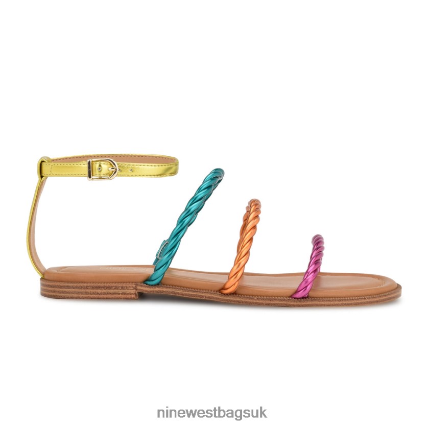 Nine West Ipster Ankle Strap Flat Sandals RFX40B26 - Nine West Sandals UK Pink Orange Multi Metallic