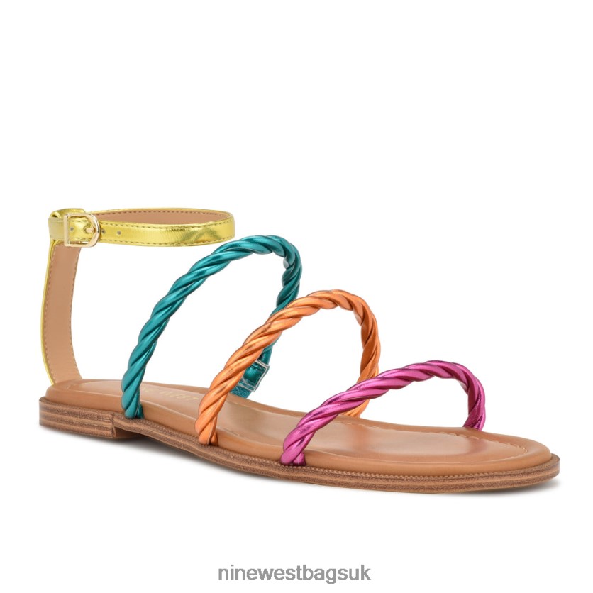 Nine West Ipster Ankle Strap Flat Sandals RFX40B26 - Nine West Sandals UK Pink Orange Multi Metallic