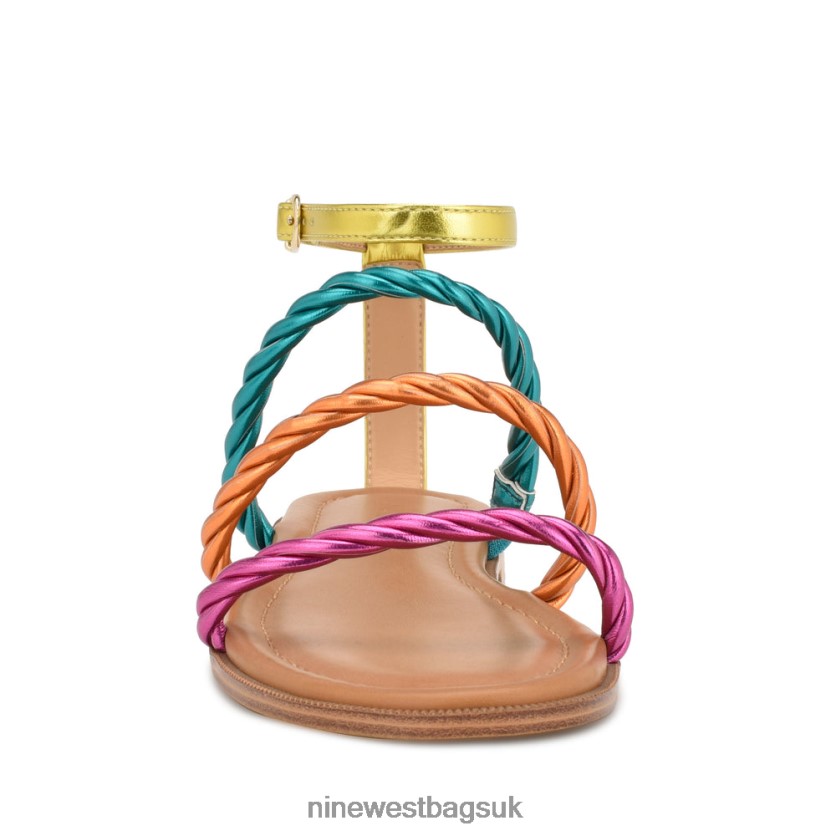 Nine West Ipster Ankle Strap Flat Sandals RFX40B26 - Nine West Sandals UK Pink Orange Multi Metallic