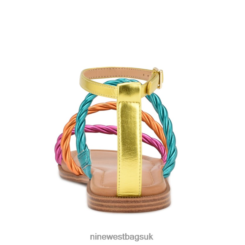 Nine West Ipster Ankle Strap Flat Sandals RFX40B26 - Nine West Sandals UK Pink Orange Multi Metallic