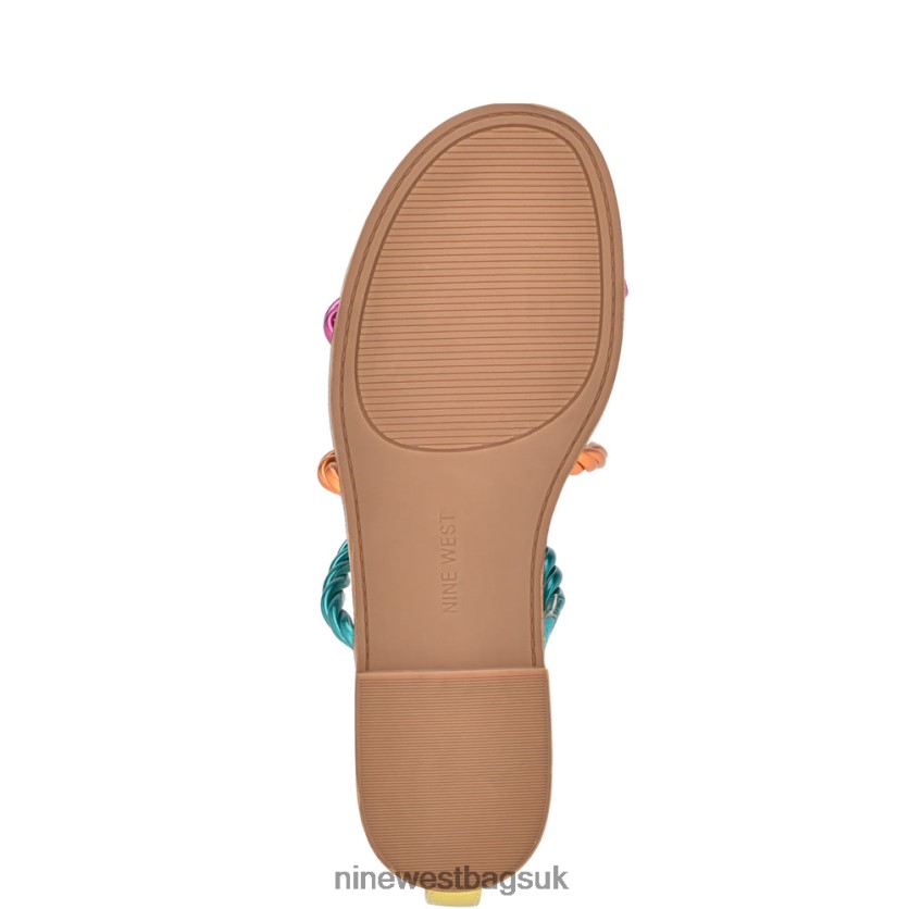 Nine West Ipster Ankle Strap Flat Sandals RFX40B26 - Nine West Sandals UK Pink Orange Multi Metallic