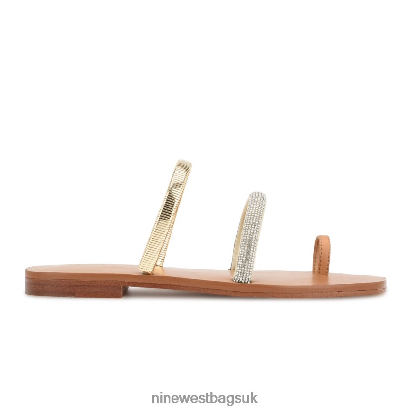 Nine West Mavis Flat Slide Sandals RFX40B3 - Nine West UK Sale Natural Gold Crystal