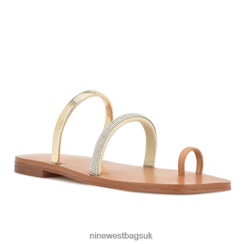 Nine West Mavis Flat Slide Sandals RFX40B3 - Nine West UK Sale Natural Gold Crystal