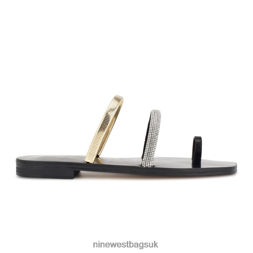 Nine West Mavis Flat Slide Sandals RFX40B4 - Nine West Bags UK Black Gold Crystal