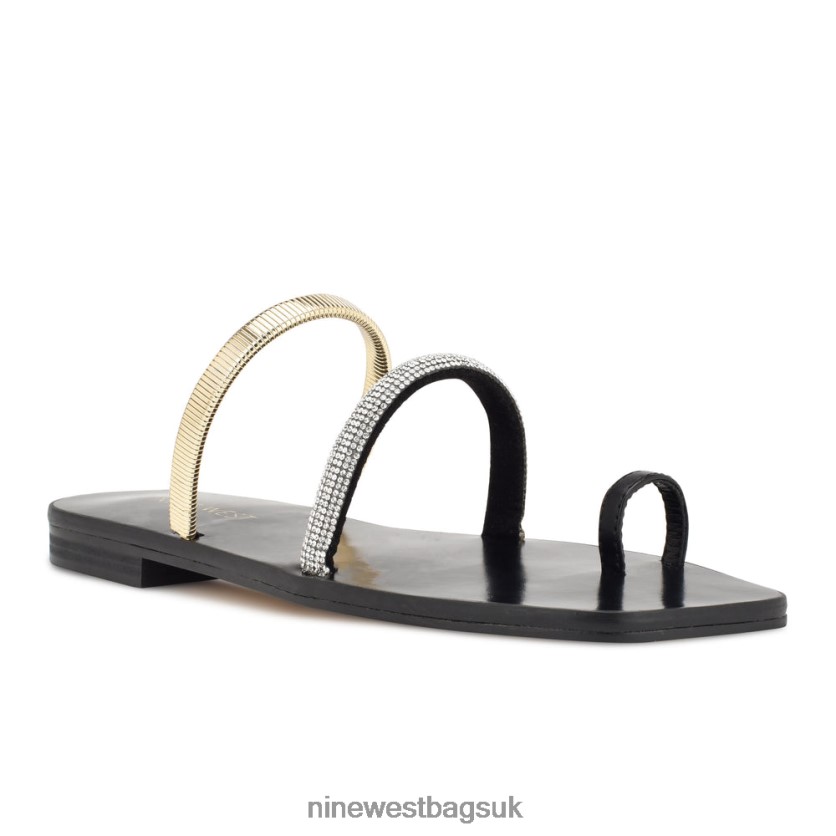 Nine West Mavis Flat Slide Sandals RFX40B4 - Nine West Bags UK Black Gold Crystal