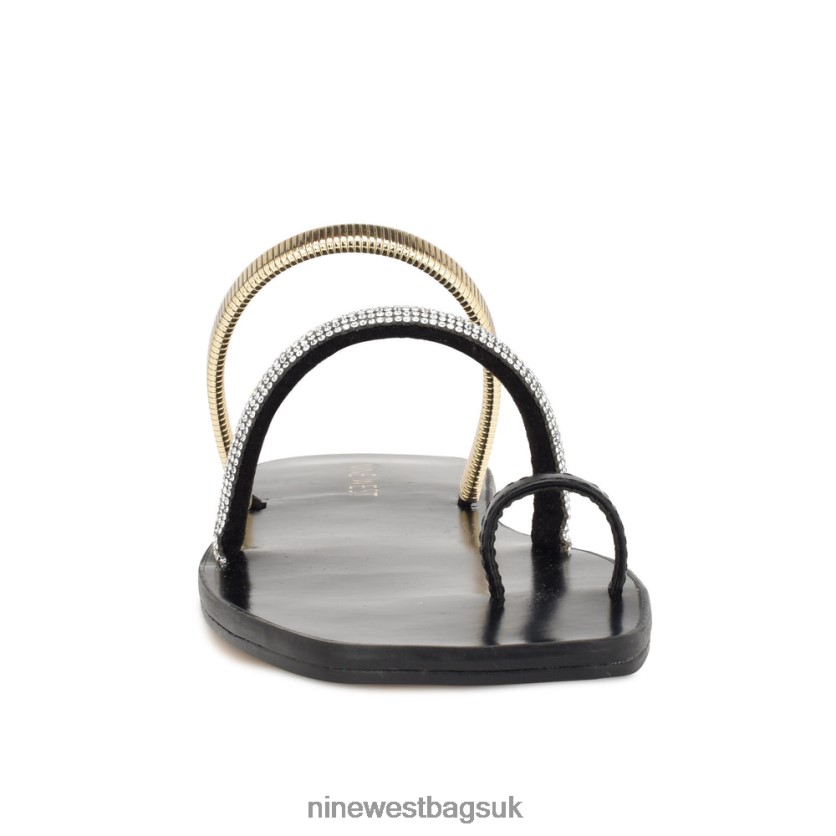 Nine West Mavis Flat Slide Sandals RFX40B4 - Nine West Bags UK Black Gold Crystal