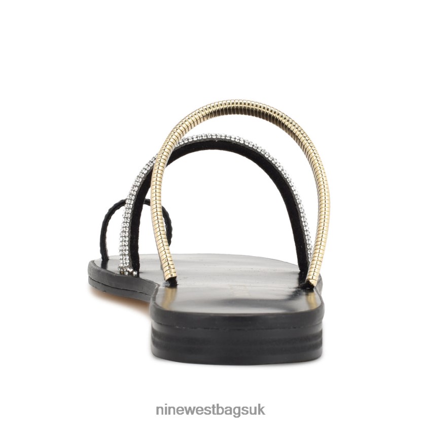 Nine West Mavis Flat Slide Sandals RFX40B4 - Nine West Bags UK Black Gold Crystal